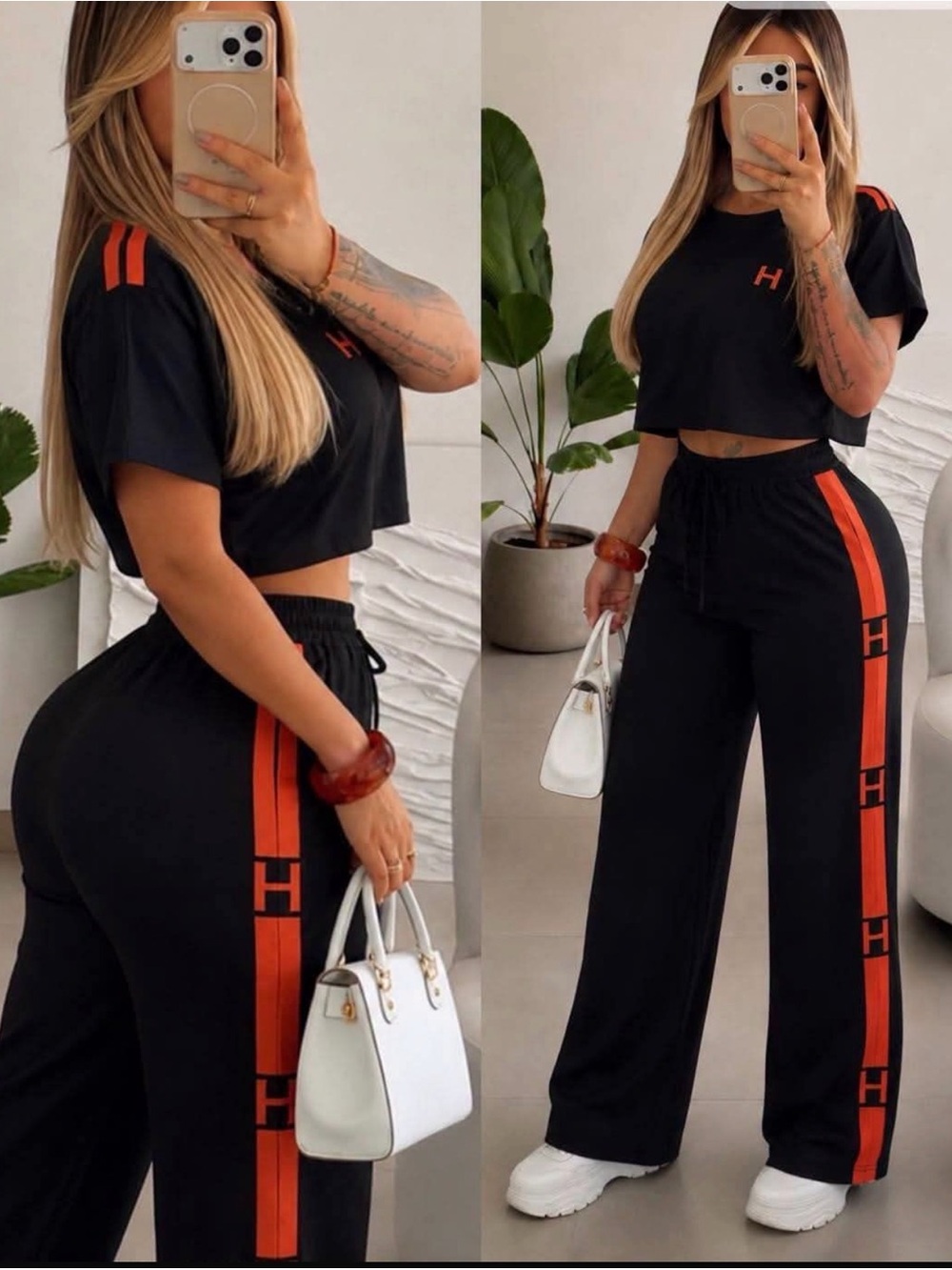 Black & Red Stripe Two Piece Matching Set size L